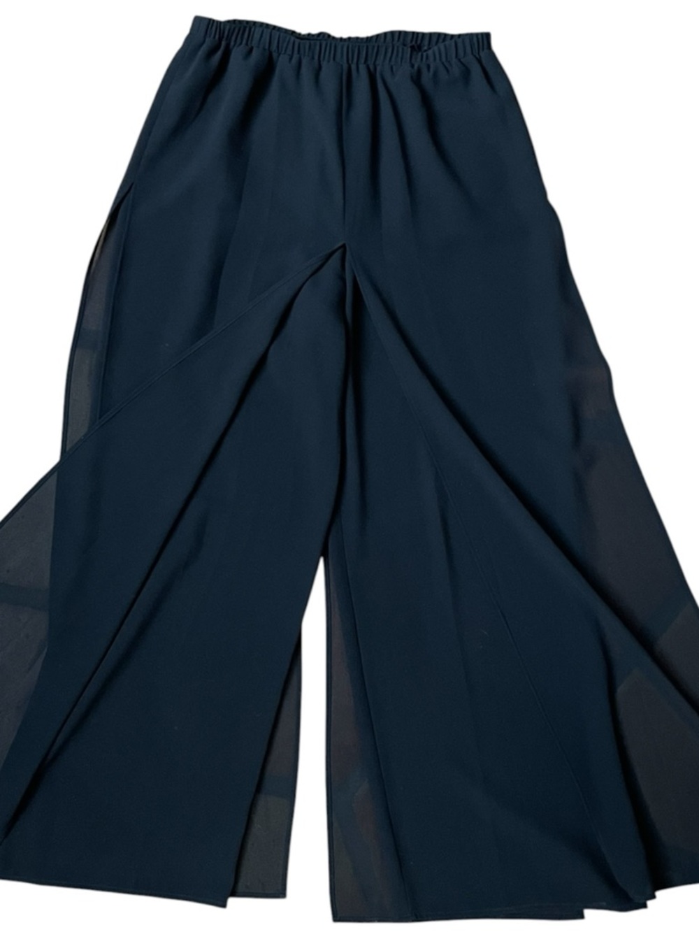 Black Sheer Overlay Wide Leg Pants Chiffon Palazzo Elastic Waist by Ouida - Picture 3 of 9